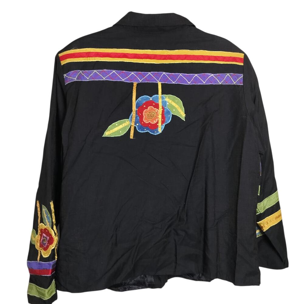 4938)Alex Kim Art to Wear Multicolor Embroidery Patchwork Button Down Top 1X - Picture 3 of 9
